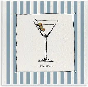 Martini Summer Stripes Cocktail, 12 x 12 Inch Mounted Print on Wall Plaque