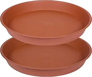 2 Pack of Extra Large Plant Saucer 24 26 inch (22.5 inch Base), 4.2" Depth, Plastic Birdbath Bowl for Indoors Outdoor, Deep Heavy Duty Plant Saucer Dish for Garden (26", Terracotta)