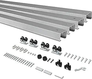12FT Double Pocket Door Track Kit, 2 Sets of 68.7" Spliced Rail, Suitable for Double Door Width 48"-72"(Single Panel 24"-36"), Slide Quietly and Smoothly, Easy to Install