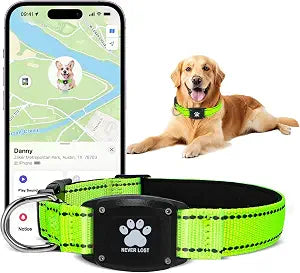 GPS Dog Collar Tracker 2-in-1,Reflective Waterproof Pet Collar,iOS-Only,No Monthly Fees,Unlimited Range,Dog Tracking Collar Pet Tracker,for Small Medium Large Dogs(XS (10.6"-13.6"), Green)