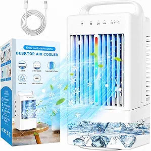 Portable Air Conditioners, Upgraded 90┬░ Auto Swing Evaporative Air Cooler, 3 Speeds & 2/4H Timer, 900ml Large Tank, 7 Color Light, Personal Air Conditioner AC Cold Fan for Bedroom Office Desk Camping
