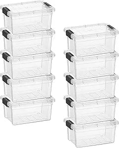 Superio Clear Storage Box with Lid, 3.5 Quart Plastic Container Bins for Organizing, Stackable Crates, BPA Free, Non Toxic, Odor Free, Organizers for Home, Office, School, and Dorm, 10 Pack