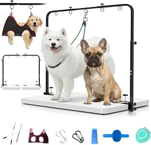 Dog Grooming Arm with Hammock  42" Adjustable Dog Grooming Stand with Clamp for Table, Foldable Stainless Steel Grooming Arm with Dual Nooses, Ideal for Small and Large Dogs (Table Not Included)
