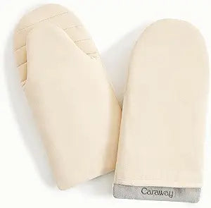 Caraway Oven Mitts - 100% Organic Cotton Oven Mitt - Double-Layer & Stain-Resistant Stitching - Safe Handling of Hot Kitchenware - Set of 2 - Cream