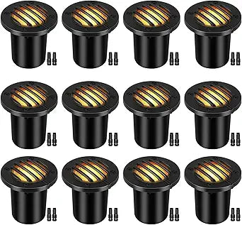 Low Voltage Landscape Lighting: 10W 2700K Warm White LED Well Lights, 12/24V Outdoor In-Ground Lights with IP67 Waterproof for Garden Yard Pathway Pavers Deck Fence, 12 Pack with Connectors
