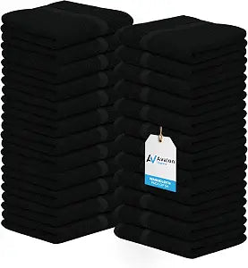 Avalon Towels Wash Cloths, Black Face Towels, 12x12 Inch, 24 Pack