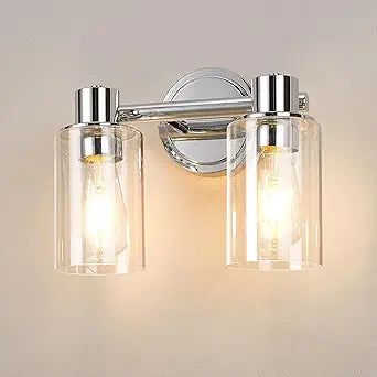 2 Light Bathroom Wall Sconce Light Fixtures with Clear Glass Bathroom Wall Lights Over Mirror Vanity Lights Chrome with E26 Base
