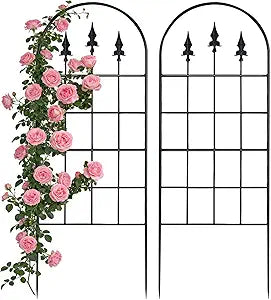 2 Pack 47" H x17 W Garden Trellis for Climbing Plants Outdoor - Metal Rustproof Arched Rose Trellis for Outdoor Indoor Roses Potted Vines Cucumbers Clematis Flowers Decorative, Black