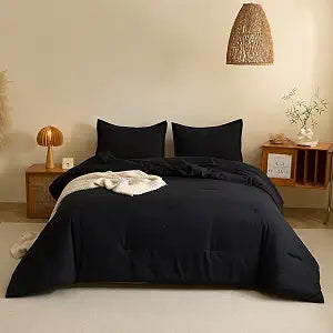 Caressma Black Lightweight Microfiber Comforter Set Twin Size Soft Hotel Bedding 2 Pieces with Pillow Sham Neutral Solid All Seasons