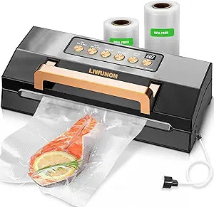 Powerful Suction Vacuum Sealer Machine,Commercial Fully Automatic Food Vacuum Sealer with Double Heat Seal,Dry & Moist Modes,Built-in Cutter,Bags Storage,Easy-Lock Handle,Include 2 Bag Rolls (Black)