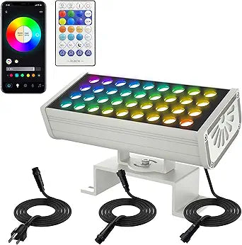 Party Lights Outdoor Smart Flood Light, 180W RGBCW Color Changing LED, 27006500K Tunable White, WiFi App & Voice Control, 50 Scenes, 1100% Dimmable, IP65 Linkable Wall Washer Lights