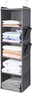 BOOMIBOO Hanging Closet Organize and Shelves5-Hanging Shelf with 2 Side PocketsStorage Foldable Grey
