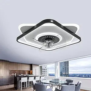 FRIXCHUR Low Profile Ceiling Fans with Lights and Remote, Fandelier Ceiling Fan Flush Mount, 3000K-6000K Smart Bladeless LED Fan Light, Modern Ceiling Fans with Lights for Bedroom
