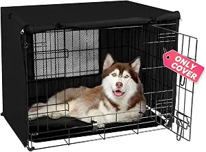 Seiyierr Dog Crate Cover for 42" Large Wire Dog Cage, Dog Kennel Cover with Double Door, Lightweight 600D Polyester Windproof Pet Crate Covers, Machine Wash & Dry, Black