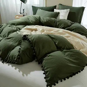 ETDIFFE Dark Olive Green Queen Size Duvet Cover Set, 3 Piece, 90x90 Inch