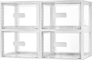 Vtopmart 4 Pack 18QT White Stackable Storage Drawers,Easily Assemble Closet Organizers,Plastic Storage Bins for Bathroom,Cabinet,Kitchen Pantry,Under Sink Organization(Medium)