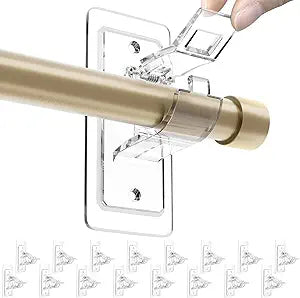 ANDGOO 16 Pack No Drill Curtain Rod Brackets, Holding Up to 17 lbs, PET Curtain Rod Holders, Adjustable Curtain Hangers for Bedroom Bathroom and Living Room