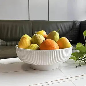 Ceramic Fruit Bowl,10.5" Decorative Bowl, White Fruit Bowl for Kitchen Counter, Purse Bowl, Key Bowl, Kitchen Island Dcor, Centerpiece for Dining Table (Cream White)
