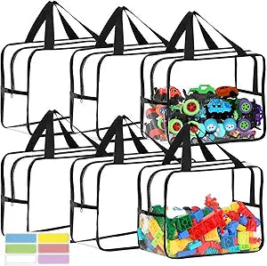 6 Packs Widen X-Large Toy Storage Bags 12.69.256.9In with Labels, Reusable Clear PVC Board Game Storage, Travel Waterproof Organizer Bags with Zipper for Building Blocks, Puzzle, Stuffed Animals