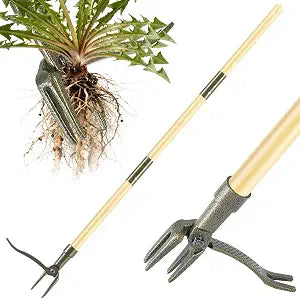 Stand Up Weed Puller Tool with Bamboo Long Handle for Garden