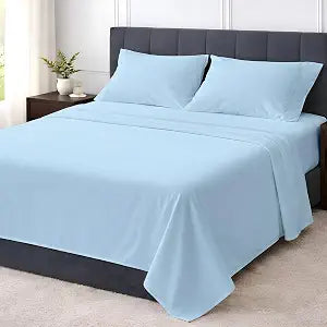 Shreem Linen King 4 Piece Sheet Set, Ultra Soft Microfiber Bed Sheets King Size, Breathable Cooling Bedding, Deep Pocket Fits 8���16 Inch Mattress, Light Blue