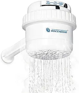 BOCCHERINI Electric Shower Head 110V  Point-of-Use Shower Unit for Bathroom, Ducha Elctrica, 3 Temperature Settings, Dual Shower System, Hardwired Installation Required