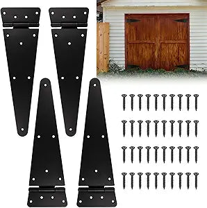 13 Inch Heavy Duty Gate Hinges, 4 Pack Metal Door Hinges Shed Gate Barn Fence Door Hinge, Black Wrought Rustproof Outdoor Tee Hinge for Wooden Fences, Barn Shed Garage Door Gates