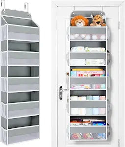 Yecaye Over The Door Organizer Storage, 5-Tier Heavy Duty Door Organizers Hanging with 10 Side Mesh Pockets, 44 lbs Load Capacity Behind Door Storage for Bathroom Nursery Bedroom Dorm Closet,Grey,1Pc