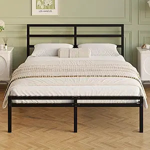 Lutown-Teen California King Bed Frame with Headboard and Footboard, 12 Inch Classic Metal Platform Bed Frame, Under Bed Storage, No Box Spring Needed, Easy Assembly, Noise Free, Black