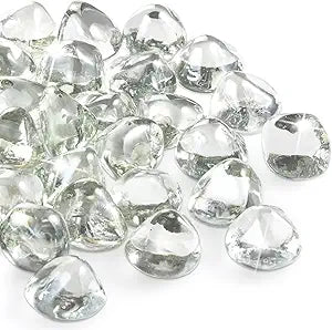 20 Pounds Fire Pit Glass Rocks, Clear Fire Glass Beads for Propane Firepit, Fireplace and Outdoor Decoration, 1 Inch, Diamond - Shaped
