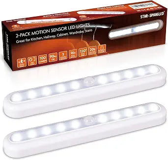STAR-SPANGLED 11 Motion Sensor Lights Indoor AA Battery, 2 Pack Cool White