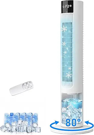 Evaporative Air Cooler, 35" Swamp Cooler, 3-In-1 Cooling Fans that Blows Cold Air, 3 Speeds, 4 Ice Packs, 12H Timer, 80┬░ Oscillation, Remote, Portable Air Conditioners for Room, Bedroom