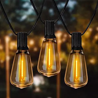 Outdoor String Lights 66ft with LED Filament Bulbs 40+2(Spare) Dimmable Shatterproof Waterproof, for Indoor/Outdoor Decoration and Lighting, Edison Vintage Style Warm 2200K