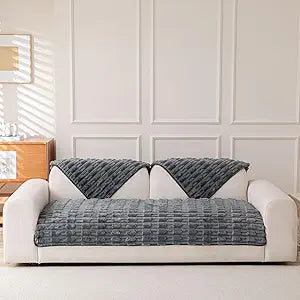 Plush Couch Cover for Dogs, Cozy Fuzzy Pet Couch Cover for Sofa Washable, Non Slip Plush Sofa Cover Protector for 2 Cushion Sofa, Grey, 35 x 70 Inch