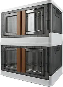 Storage Bin, Plastic Cabinet, 8.4 Gallon (32L) Capacity (Each One), 2 Pack, Collapsible Box with Lids, Foldable Drawer, Transparent, Organizers for Home and Office
