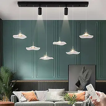 Siittoo Modern Chandeliers for Dining Room, 40in Dimmable LED Pendant Lights Kitchen Island with Remote Control, Adjustable Height Kitchen Island Lighting Fixture with Spotlights(34W, 6-Light)