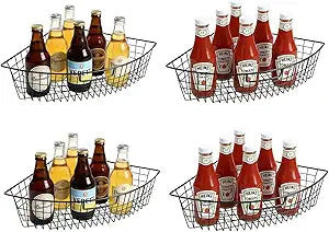 4 Pack Metal Lazy Susan Organizer Baskets with Handles  1/4 Wedge Wire Storage Bins for 24" Lazy Susan Turntable, Kitchen Cabinet & Pantry Organizer, Black