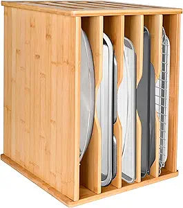 Cookie Sheet Organizer for Cabinet, 6 Tier Sheet Pan Organizer, Baking Sheet Organizers Inside Cabinet, Bamboo Kitchen Organizer for Bakeware and Cutting Board