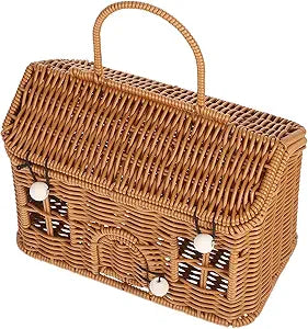 HANABASS Small Rattan Storage Basket Woven Sundries Basket with Lid House Shaped for Travel, Picnic, Organizing, Storage, Cute Handmade Decoration Artwork, House Appearance
