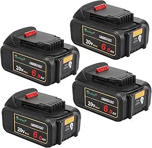 waitley 4 Pack 20V 6A Replacement Battery Compatible with Dewalt DCB200 DCB206 DCD DCF DCG Series Cordless Tools (Not Made in Dewalt)