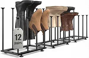 Free Standing Shoe Rack Organizer, Black Metal Tall Boot holder, Space-Saving Shelf Storage, for Closet, Entryway, Garage, Bedroom, Outdoor, Apartment, Front Door, Entrance, Fits 12 Pairs