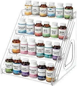 4-Tier Vitamin Storage Organizer Medication Bottle Organizer for Cabinet Prescription Bottle Organizer Vitamin&Pill Storage Organizer for Countertop Bathroom Cabinet Storage Items Are Clearly Visible