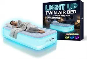 Air Candy Nite Brite Twin Inflatable Air Mattress Bed | LED Color-Changing Glow with USB Power for Guest & Sleepover Beds | 15" Raised Blow Up Mattress, Flocked Top | 250 lb Capacity with Powered Pump