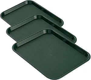 Restaurantware RW Base 14 x 18 Inch Fast Food Tray 1 Sturdy Cafeteria Lunch Tray - Lightweight No Slip Dark Green Plastic Serving Tray Rounded Corners for Restaurants Or Dinner Service (Pack of 3)