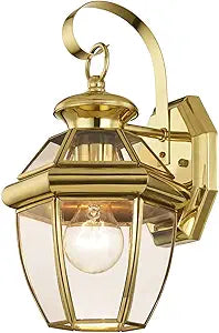 Livex Lighting 2051-02 Monterey 1 Light Outdoor Polished Brass Finish Solid Brass Wall Lantern with Clear Beveled Glass