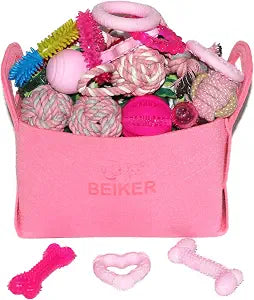 Beiker 20 Pack Pink Puppy Chew Toys - Dog Teething Toys for Puppies, Puppy Toys Toothbrush with Ropes, Soft Dogs Toy Bundle for Small Dogs, Cute Interactive Dog Balls for Chewers