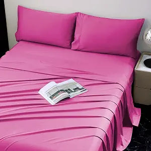 Viviland Cooling Full Sheets, Bamboo Viscose with Elastic Corner Straps, Hot Pink Cold Siky Sheet & Pillowcase Sets for Hot Sleepers