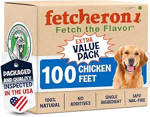 FETCHERONI Premium Chicken Feet Dog Treats - Dehydrated Poultry Foot - No Additives - Digestible Chew - Joint Health Support - All Natural (100-Pack)