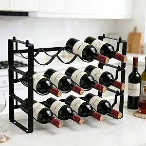 Wine Rack for Countertop  Stackable Freestanding Bottle Organizer for Kitchen, Pantry, Bar Cabinet & Small Spaces  Compact Metal Shelf & Modular Storage Stand (3-Tier)