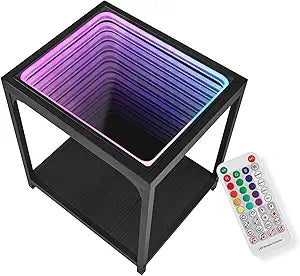 FUSLITE Infinity Mirror Light Table, Coffee Tables for Living Room, with 3D Infinity Illusion Mirror, RGB Side Table, with Tunnel Light, with Futuristic Decor, for Bedroom, Party